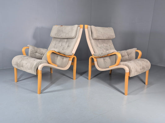 2 Pernilla Lounge Chairs Sweden Vintage Bruno Mathsson Blue Grey EB11336 MBEN0