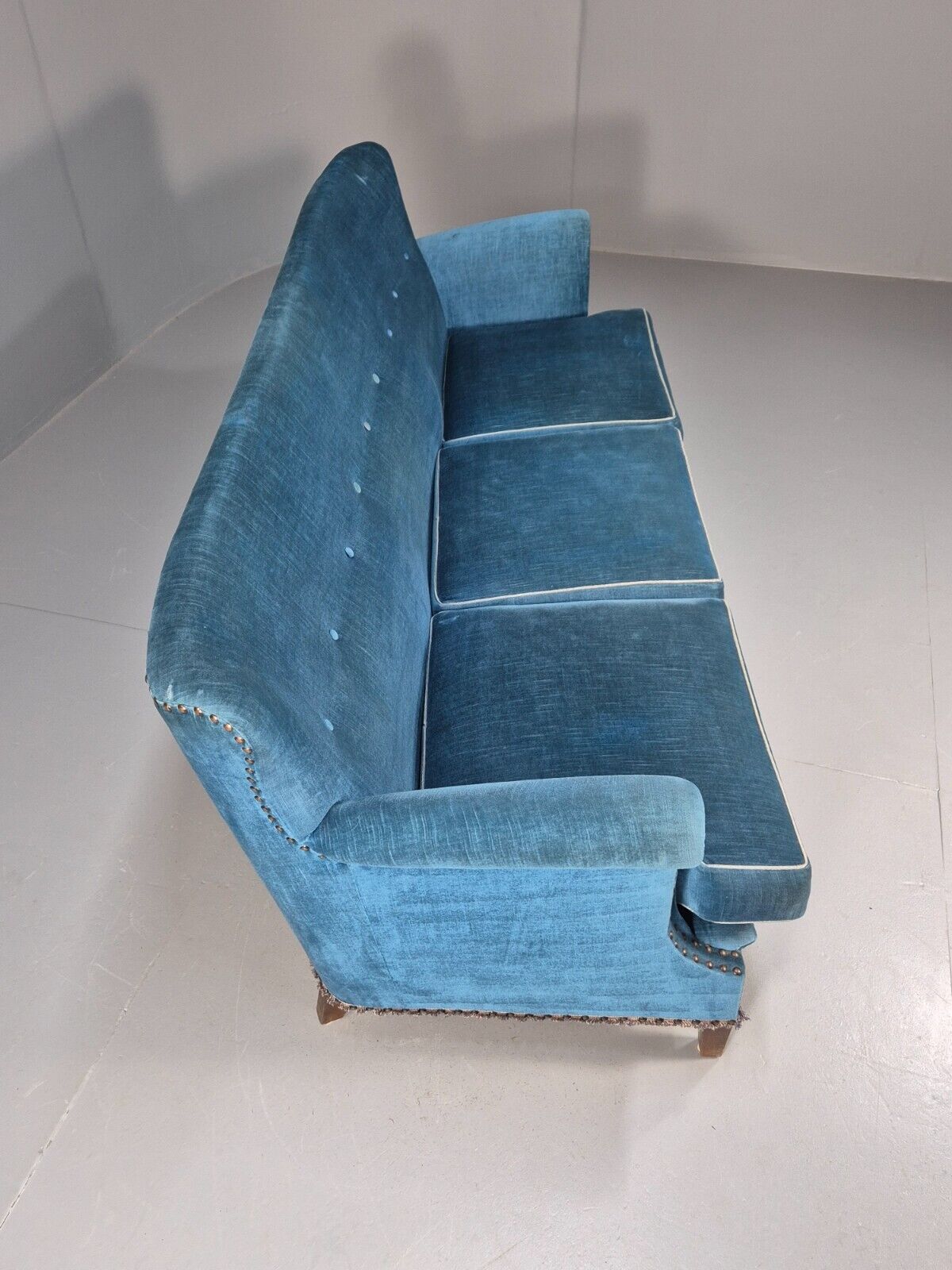 Vintage Danish Mid Century Sofa Bright Blue Velour 1950s Retro MCM EB8934 V3SS - UKDK FURNITURE
