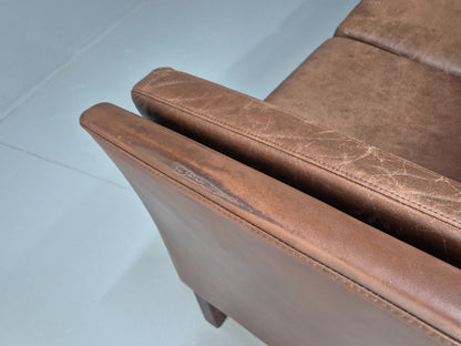 Mid Century Retro Settee Three Seater Brown Leather Vintage Denmark EB10081 M3SS22