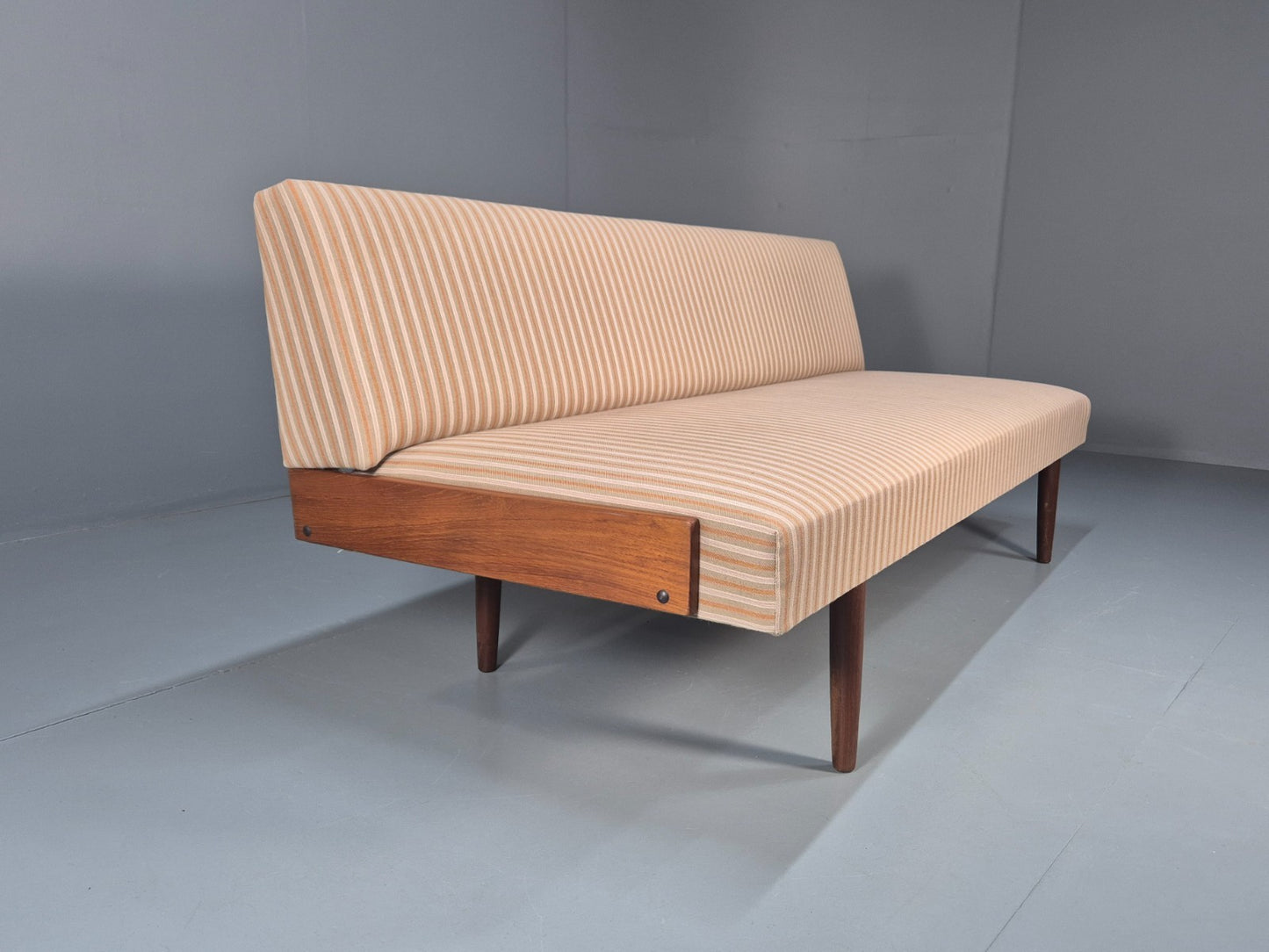 Danish Mid Century Day Bed Teak and Striped Cotton 1960s Retro EB10408 M4SS8