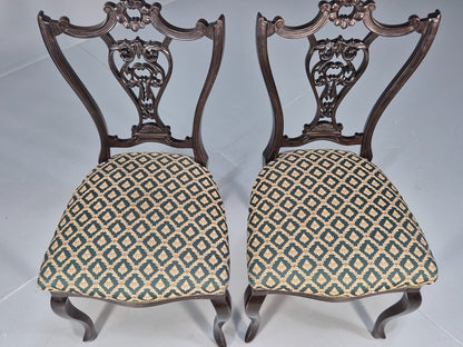 Vintage Royal Green Dining Chairs Pair Leaf Pattern Mahogany Frame EB9691 VDIN - UKDK FURNITURE
