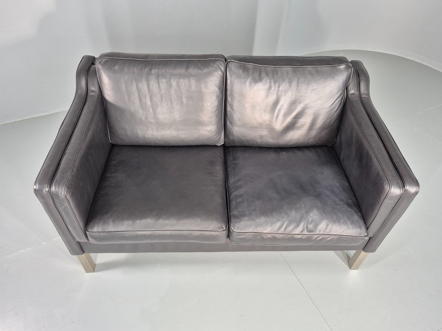 Vintage 2 Seat Leather Sofa Mid Century Danish Mogensen shape Black EB10465 M2SS5