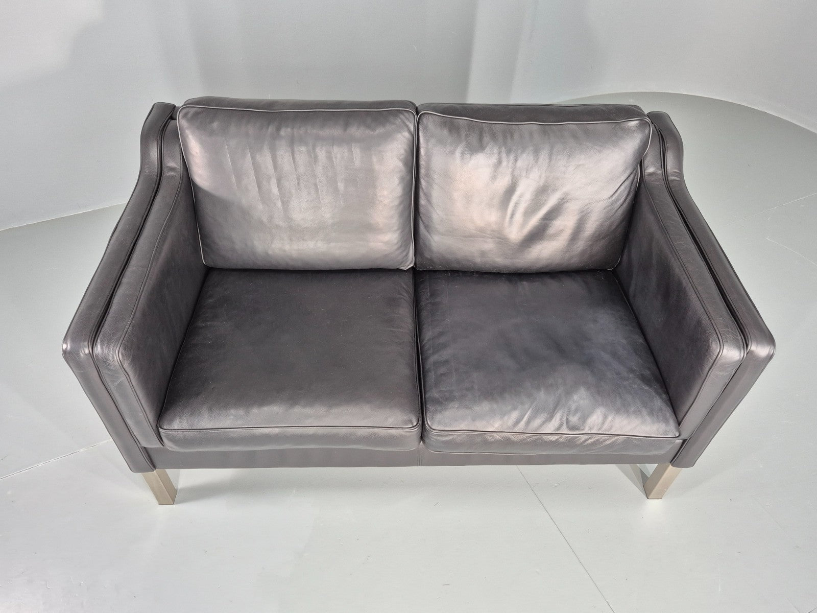 Vintage 2 Seat Leather Sofa Mid Century Danish Mogensen shape Black EB10465 M2SS5