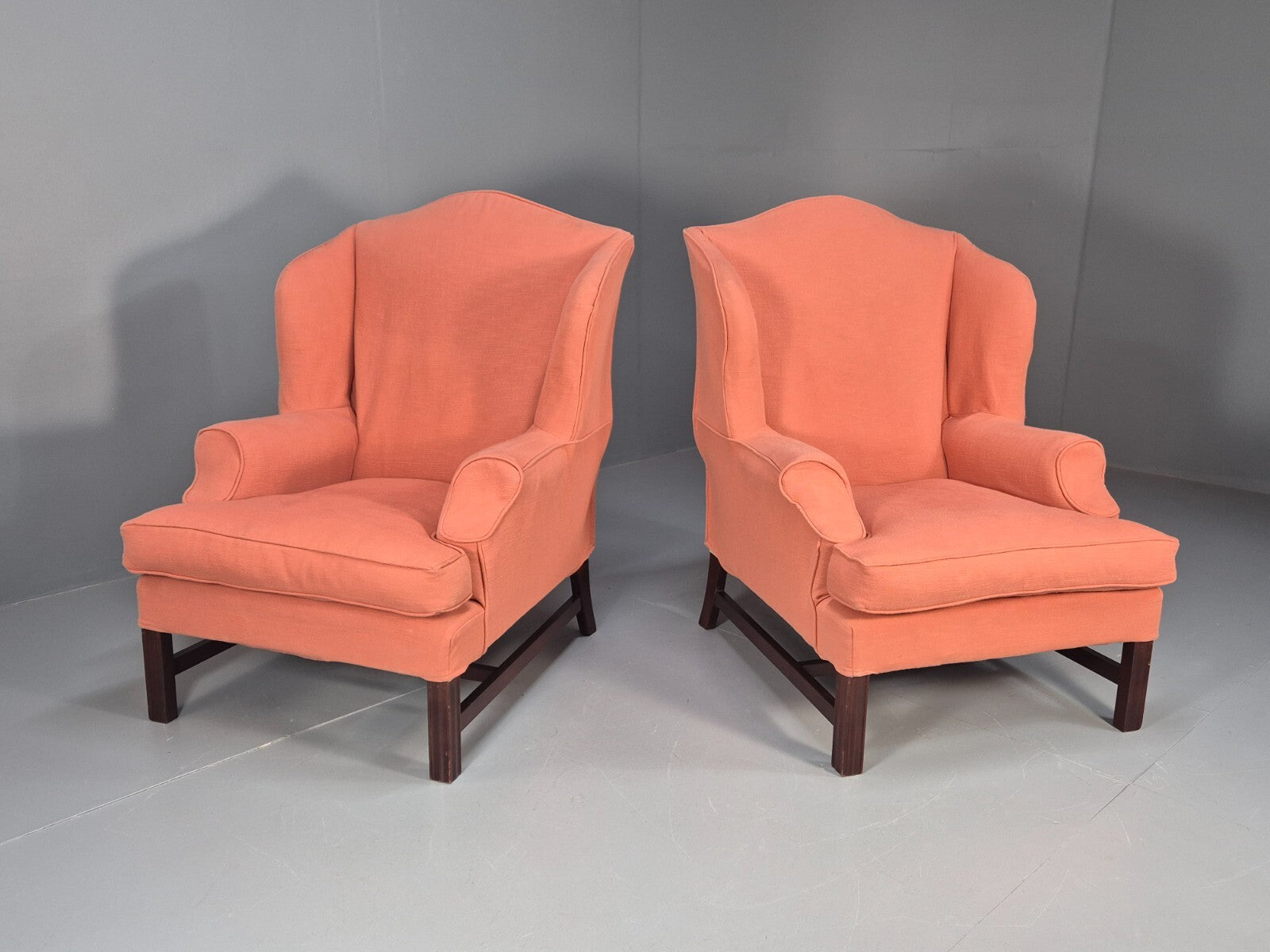 2 Vintage Georgian Style Wingback Armchairs 1950s Reproduction EB9469 VCLO - UKDK FURNITURE