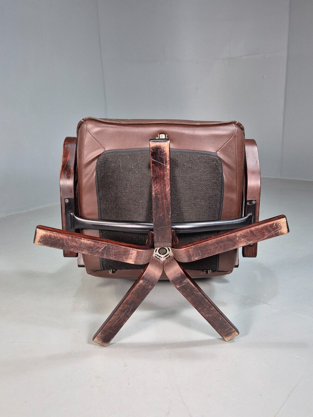 Vintage Danish Swivel Lounge Chair Brown Leather Bentwood 1980 Retro EB8269 MSWI - UKDK FURNITURE