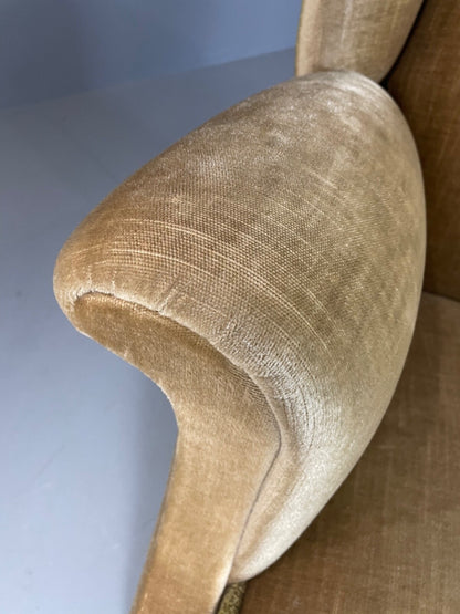 Vintage Danish Wingback Armchair Olive Green Tassel Trim 1950s 1960s VCLO EB489416