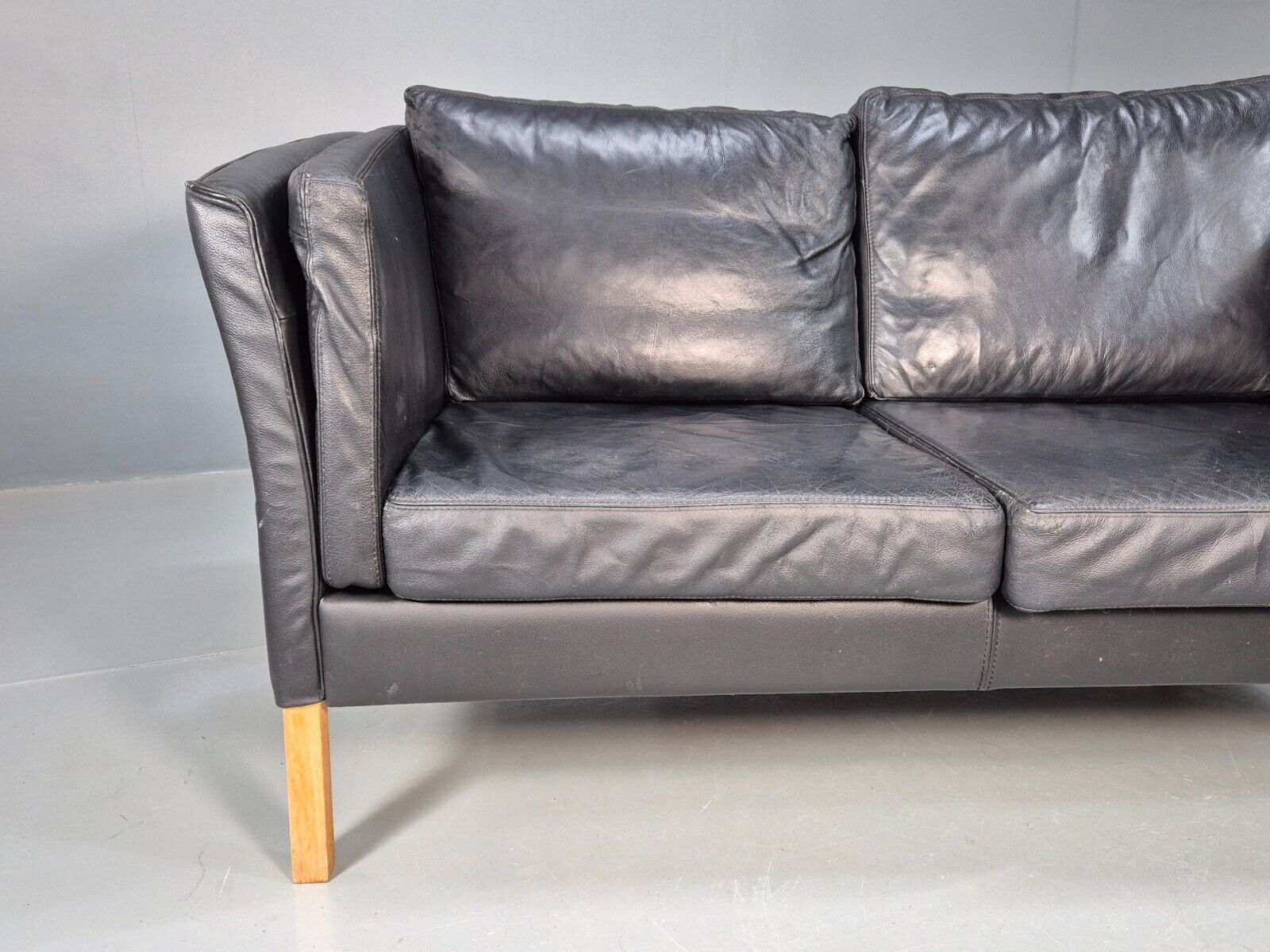 Vintage Danish 2 Seat Sofa Black Leather 1980s Retro MCM EB8618 M2SS - UKDK FURNITURE