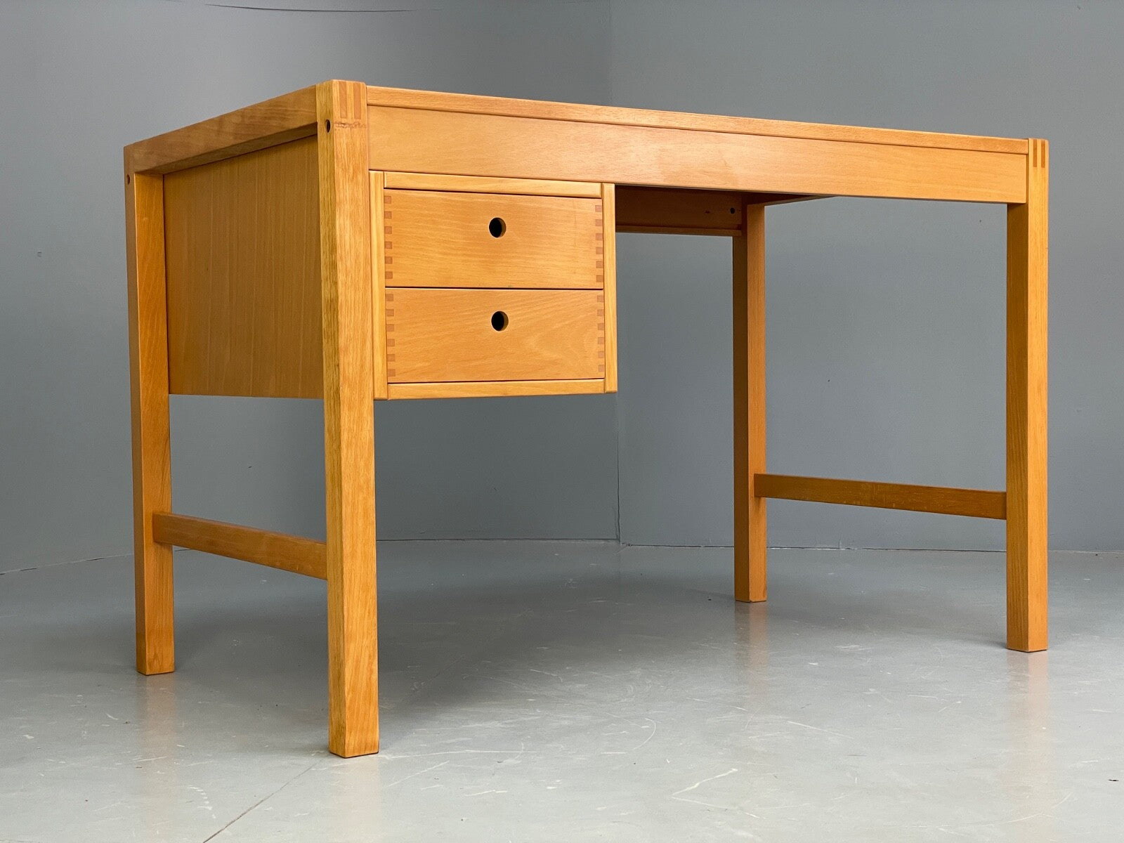 Vintage Danish Beech Desk Compact Exposed Joints Sliding Drawers EB9440 MWOO - UKDK FURNITURE