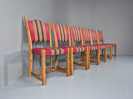 6 Vintage Kjaernulf Style Dining Chairs Oak Red Wool 1970s Retro EB9535 MDIN - UKDK FURNITURE