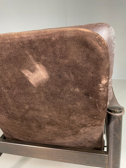 Vintage Danish Lounge Chair Brown Leather Sling Arms Retro MCM EB6867 MNOR - UKDK FURNITURE