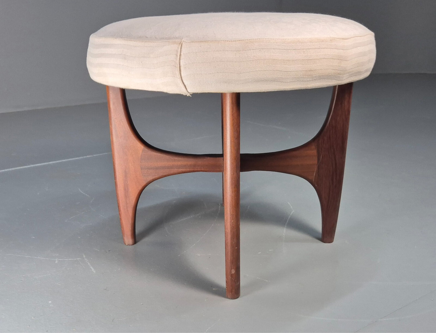 Vintage G plan Dressing Table Stool Teak Astro Base White Cotton EB9750 MFOO - UKDK FURNITURE
