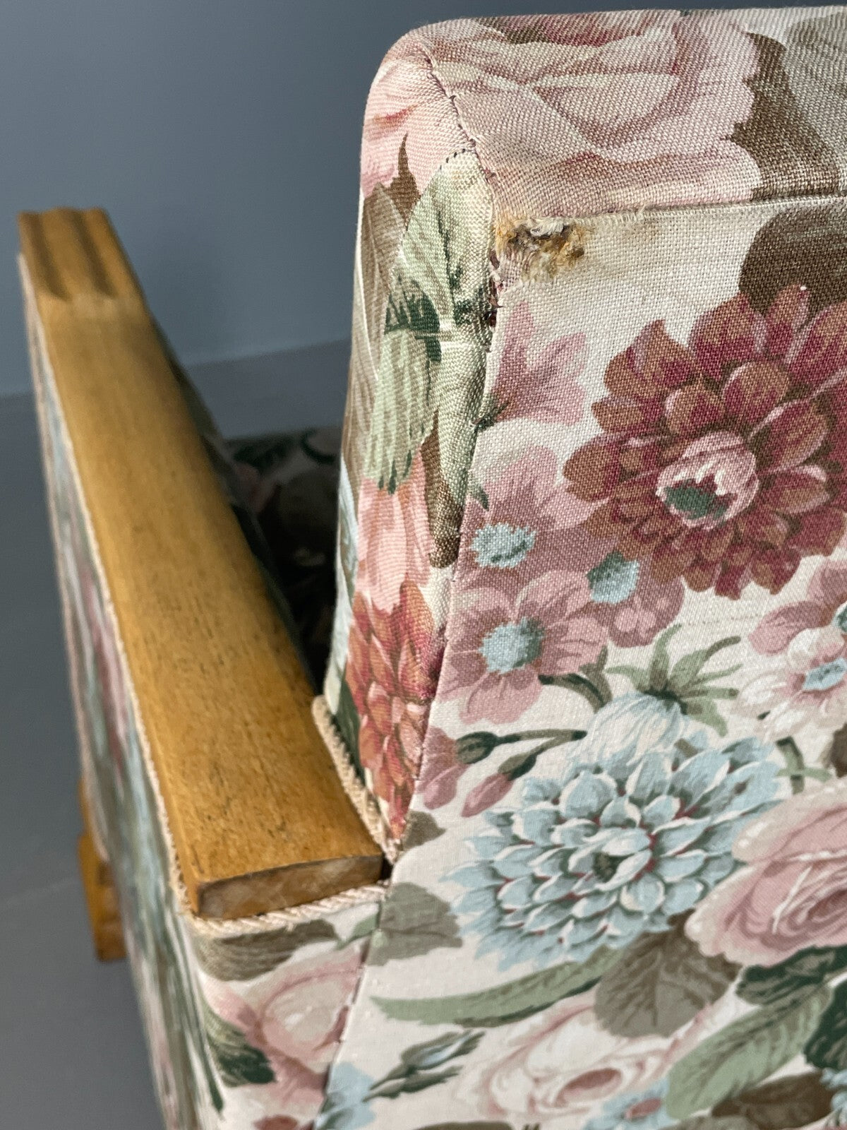 EB6654 2 Vintage Danish Lounge Chairs Floral Honey Oak Art Deco Antique VCLO - UKDK FURNITURE