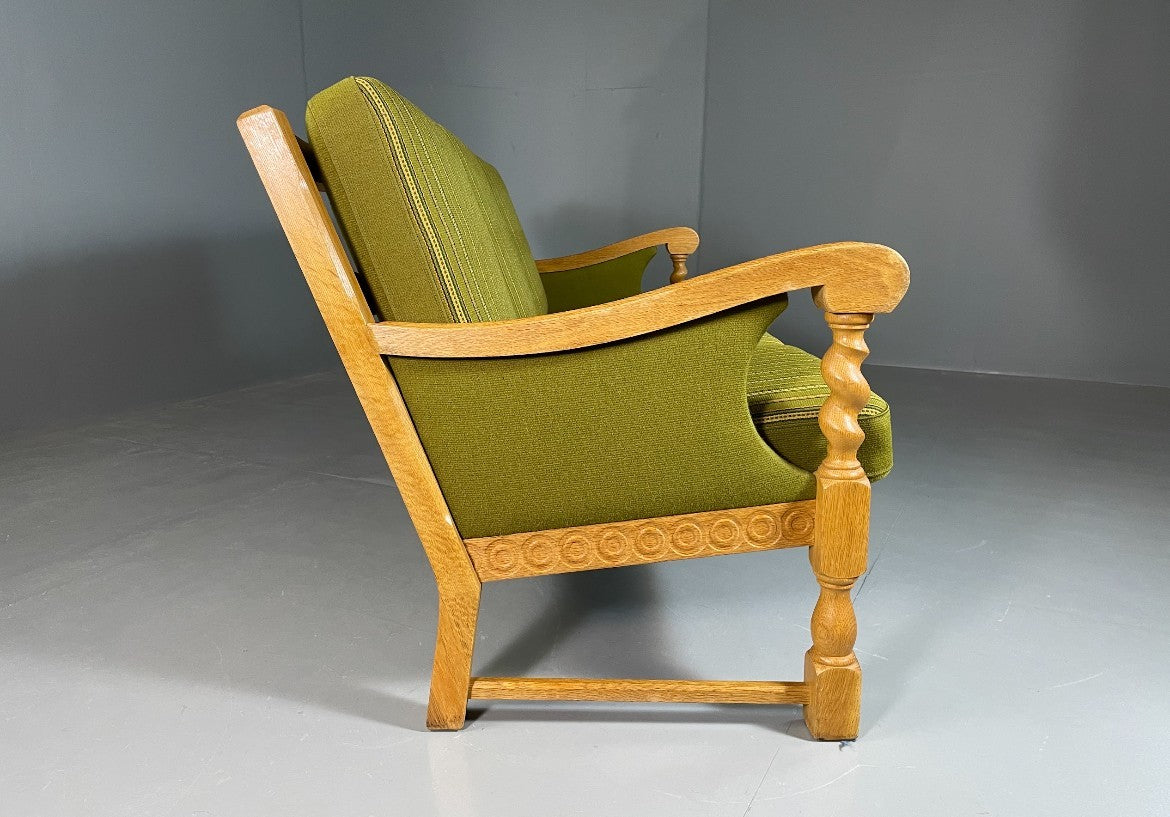 3 Seat Sofa Vintage Danish Kjaernulf Style Oak and Green Wool Retro EB6479 M3SS11