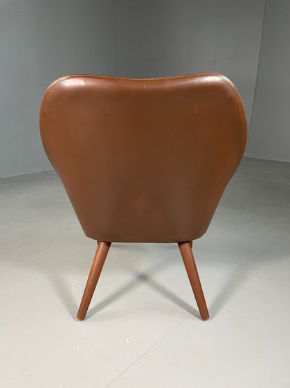 Vintage Danish Lounge Chair Brown Leather Circular Form Retro MCM EB6586 MNOR8