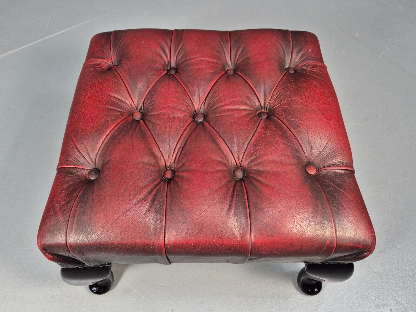 Vintage Red Leather Chesterfield Queen Anne Style Footstool Retro EB9389 VWOO - UKDK FURNITURE