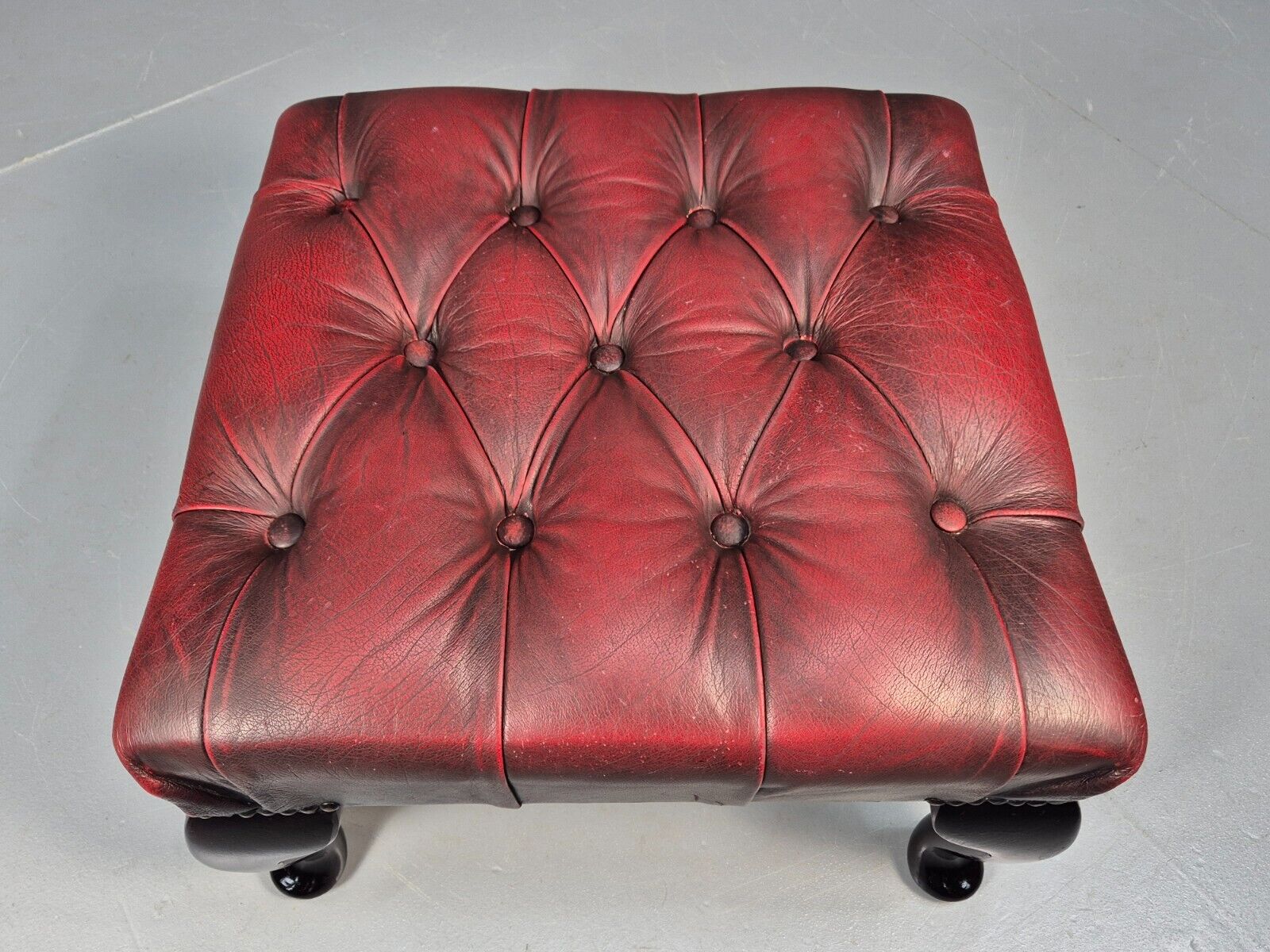 Vintage Red Leather Chesterfield Queen Anne Style Footstool Retro EB9389 VWOO - UKDK FURNITURE