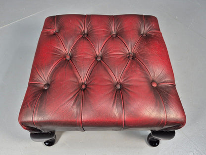 Vintage Red Leather Chesterfield Queen Anne Style Footstool Retro EB9389 VWOO - UKDK FURNITURE