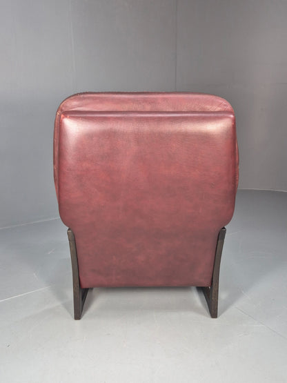 Vintage Burgundy Leather Lounge Chair Danish 1970s Beech Frame EB9793 MNOR - UKDK FURNITURE