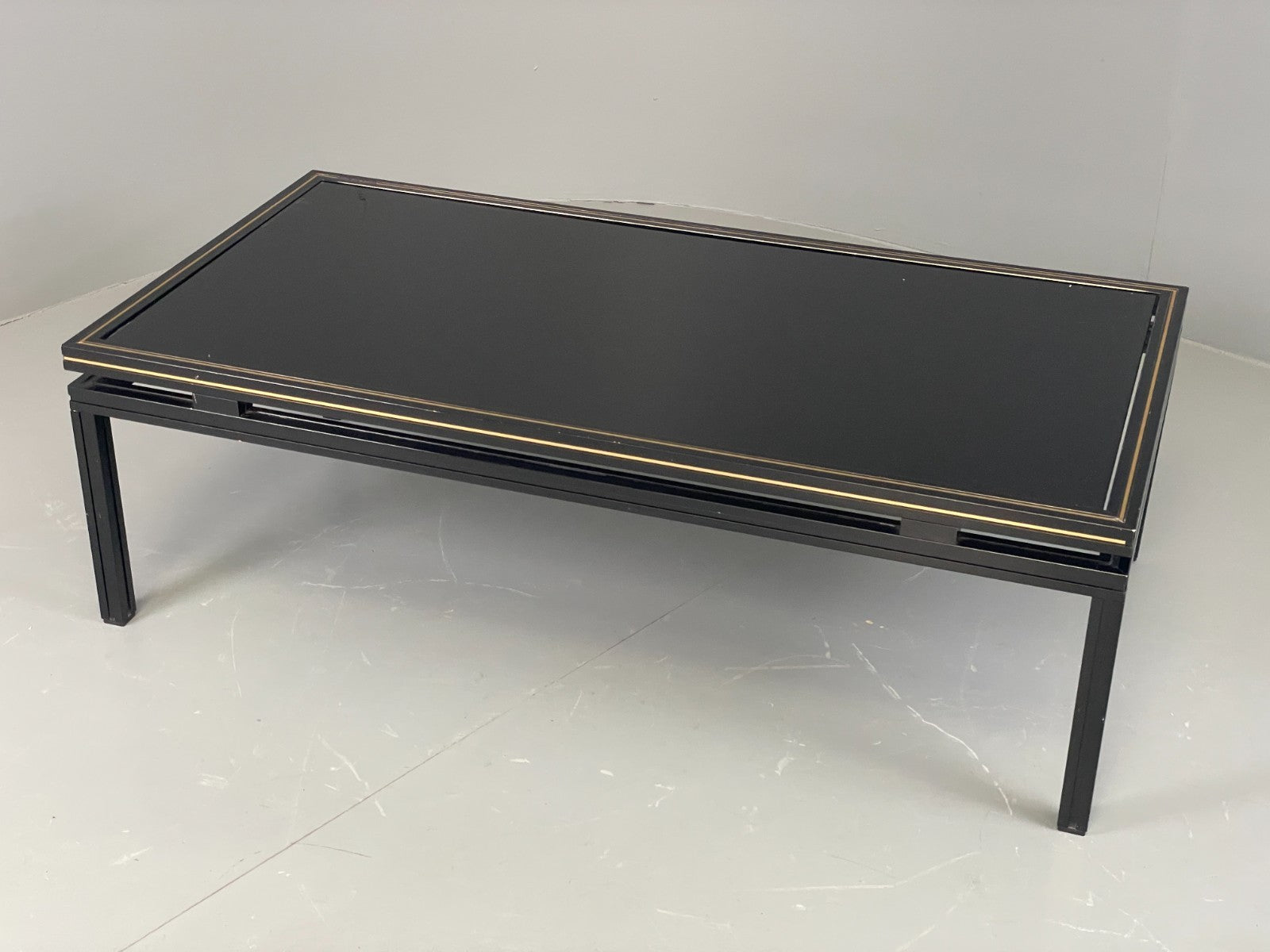 Vintage 1970s Coffee Table Pierre Vandel Black Gold Glass 1970s EB11812 MWOO3