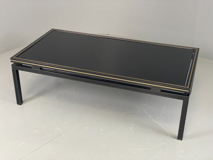 Vintage 1970s Coffee Table Pierre Vandel Black Gold Glass 1970s EB11812 MWOO3