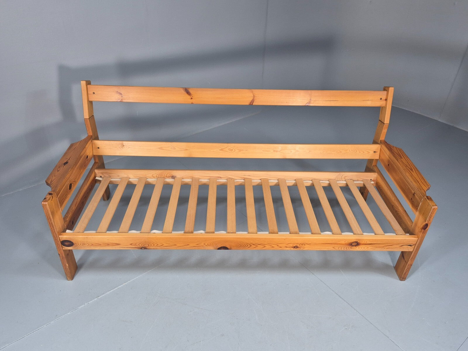 Vintage 3 Seater Pine Sofa Danish 1970s Retro Design Grey Striped EB9373 M3SS - UKDK FURNITURE