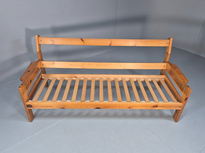 Vintage 3 Seater Pine Sofa Danish 1970s Retro Design Grey Striped EB9373 M3SS - UKDK FURNITURE