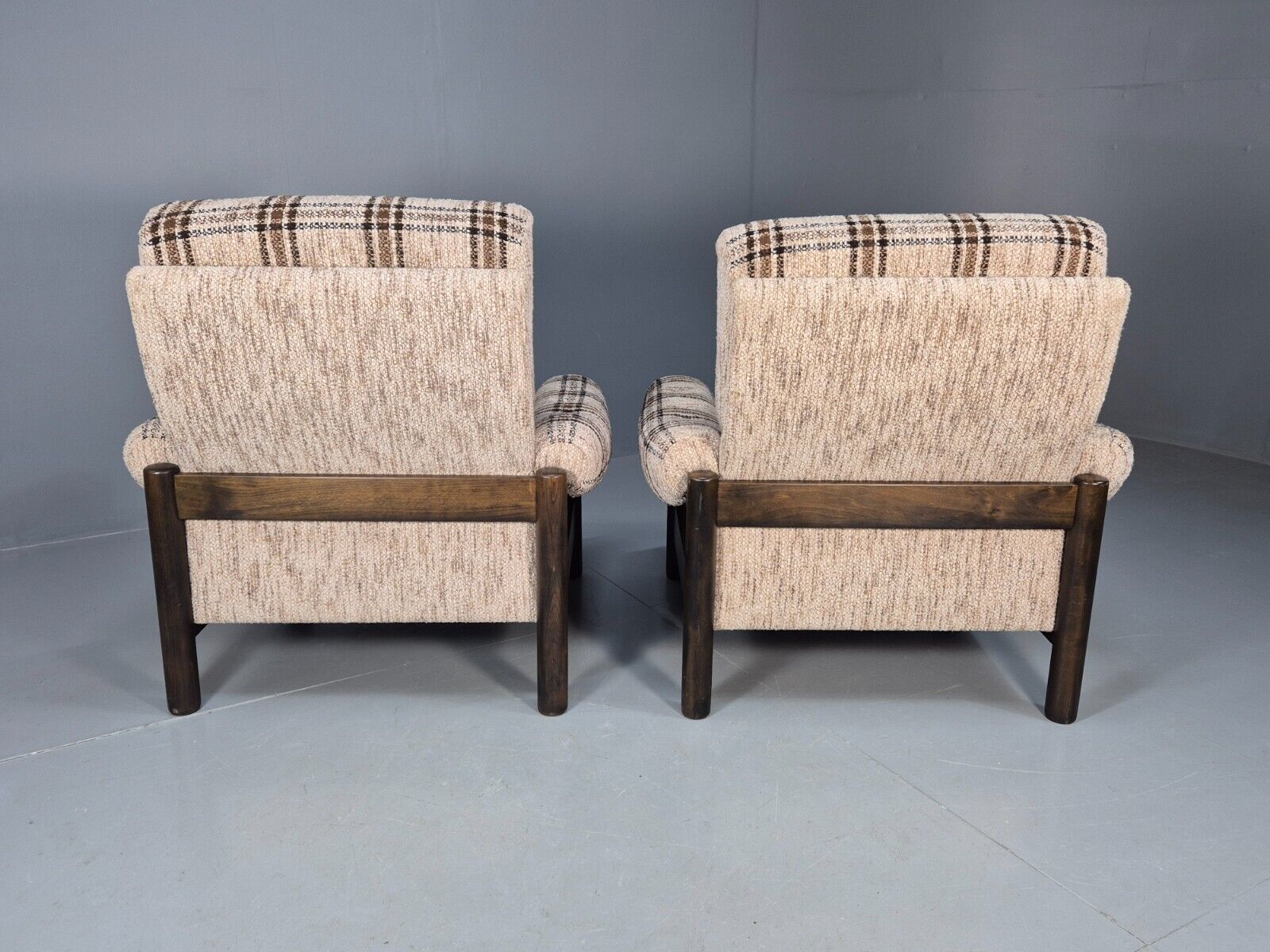 2 Vintage Danish Lounge Chair Brown and Cream Wool Retro 1970s MCM EB8494 MNOR - UKDK FURNITURE