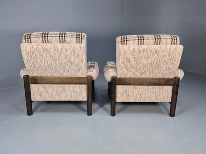 2 Vintage Danish Lounge Chair Brown and Cream Wool Retro 1970s MCM EB8494 MNOR - UKDK FURNITURE