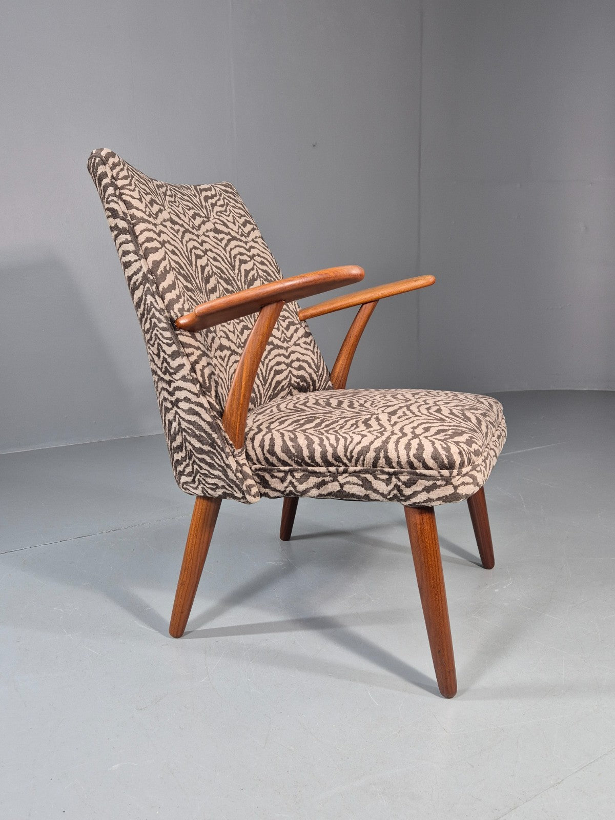 Vintage Teak Lounge Chair 1960s Danish Retro New Zebra Upholstery EB11259 MNOR4