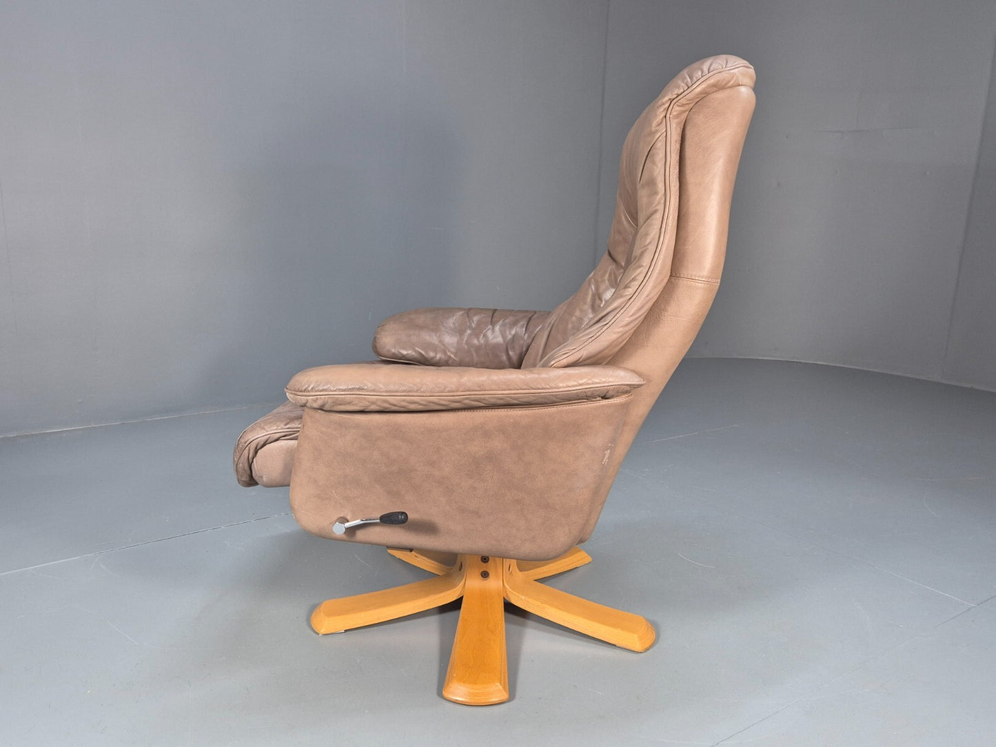 Vintage Danish Swivel and Recline Lounge Chair Beige Leather 1980s EB8889 MSWI - UKDK FURNITURE
