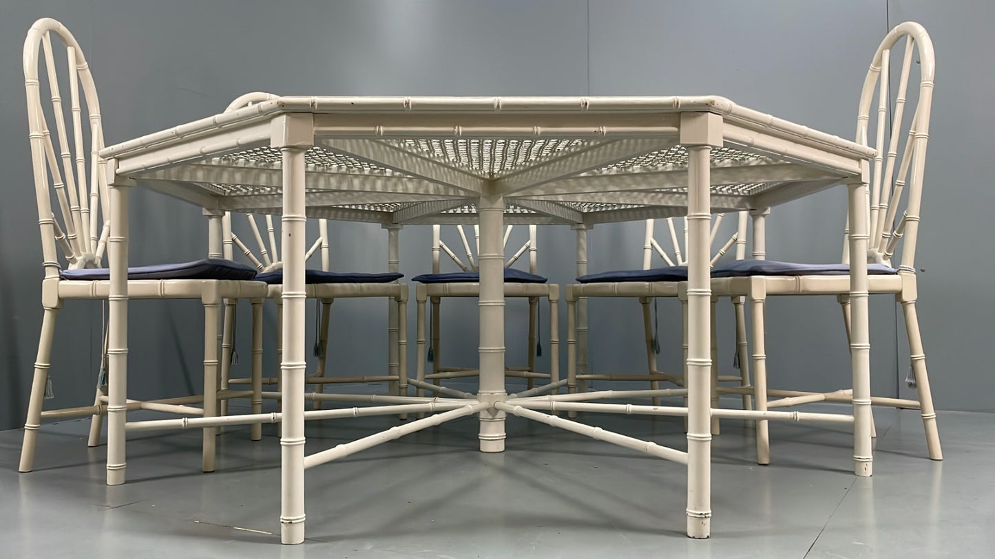 White Bamboo Dining Table & 8 Chairs Harrods 1950s Plantation Style EB11554 MWOO8
