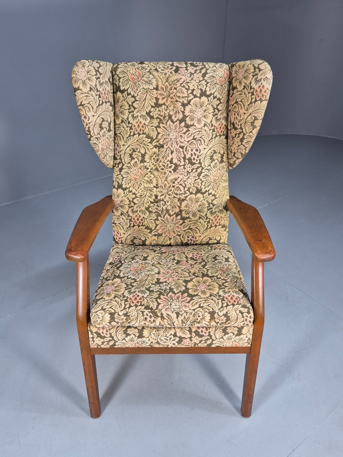Vintage Parker Knoll Wingback Armchair 1960s Floral Print Retro EB10426 MNOR2