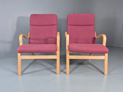 2 Stouby Bentwood Lounge Chairs Mauve Wool 1980s Retro MCM EB11349 MBEN4