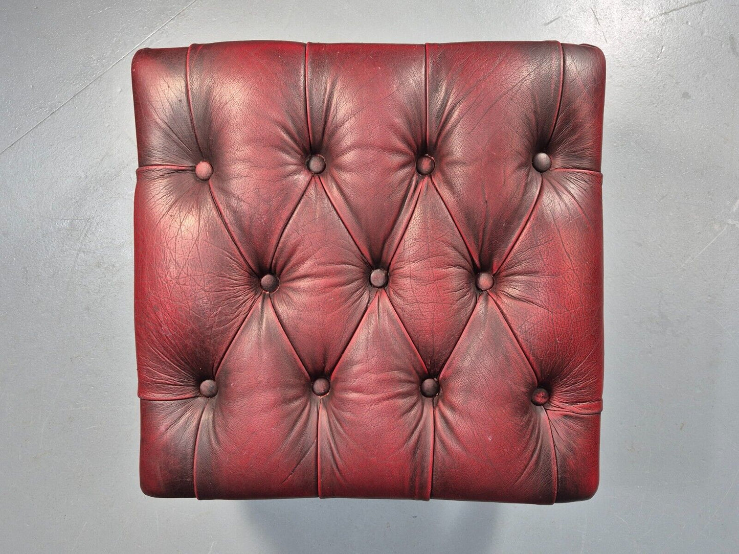 Vintage Red Leather Chesterfield Queen Anne Style Footstool Retro EB9389 VWOO - UKDK FURNITURE