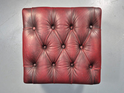 Vintage Red Leather Chesterfield Queen Anne Style Footstool Retro EB9389 VWOO - UKDK FURNITURE