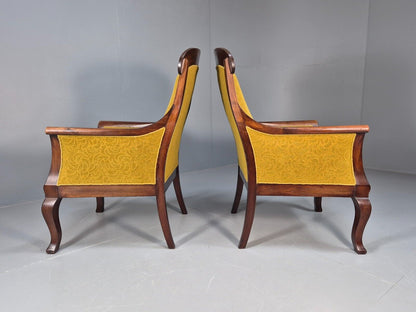 2 Danish Antique Chairs French Empire Style 1920s Mahogany Mustard EB9042 VCLO - UKDK FURNITURE