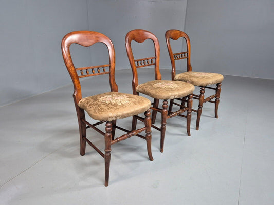 3 Vintage Dining Chairs Floral Seats Walnut Frame Balloon Victorian EB8182 VDIN - UKDK FURNITURE