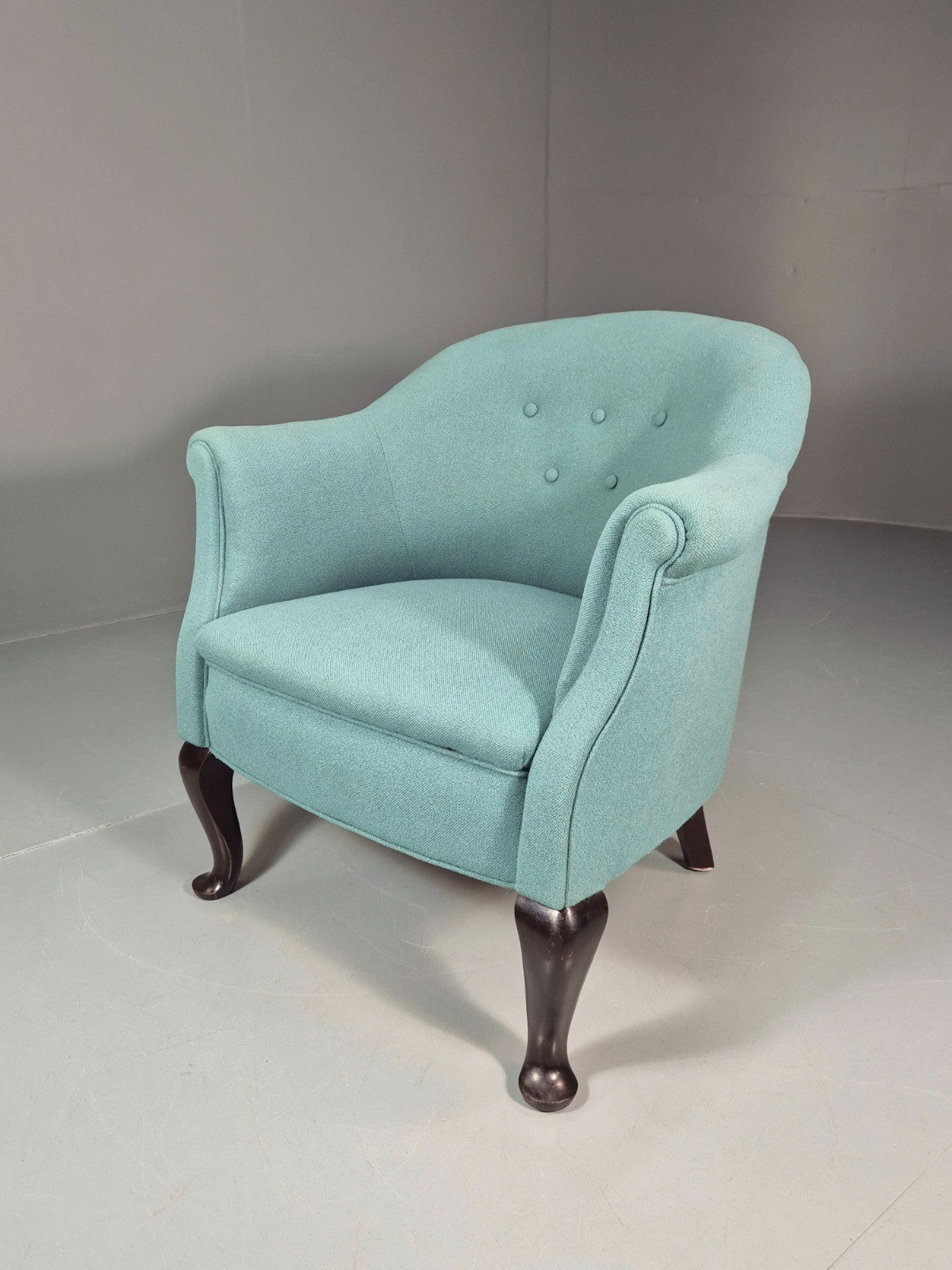 Art Deco Tub Chair Danish Turquoise 1940s Vintage Cabriole Leg EB10740 VCLO0