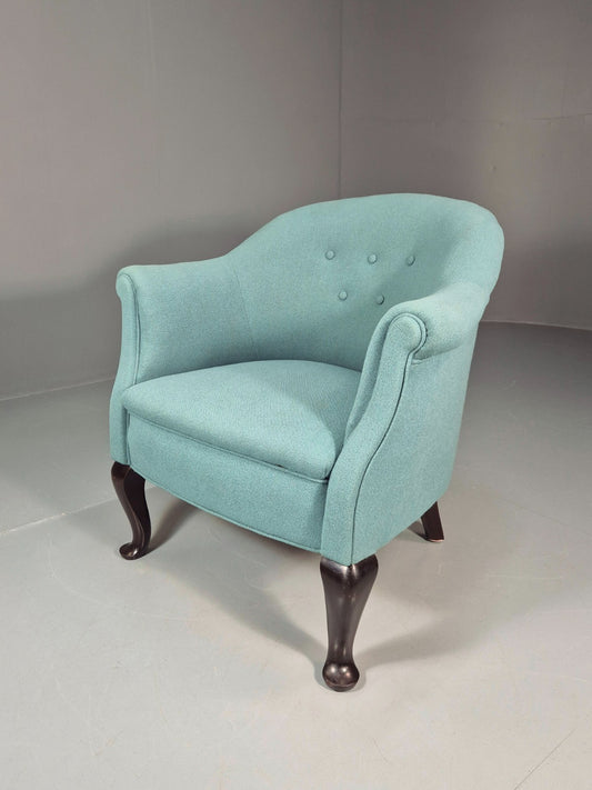 Art Deco Tub Chair Danish Turquoise 1940s Vintage Cabriole Leg EB10740 VCLO0