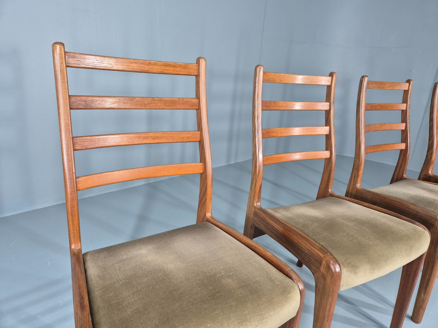 4 Vintage G Plan Dining Chairs Teak Ladder Back Frames Green Retro EB11836 MDIN5