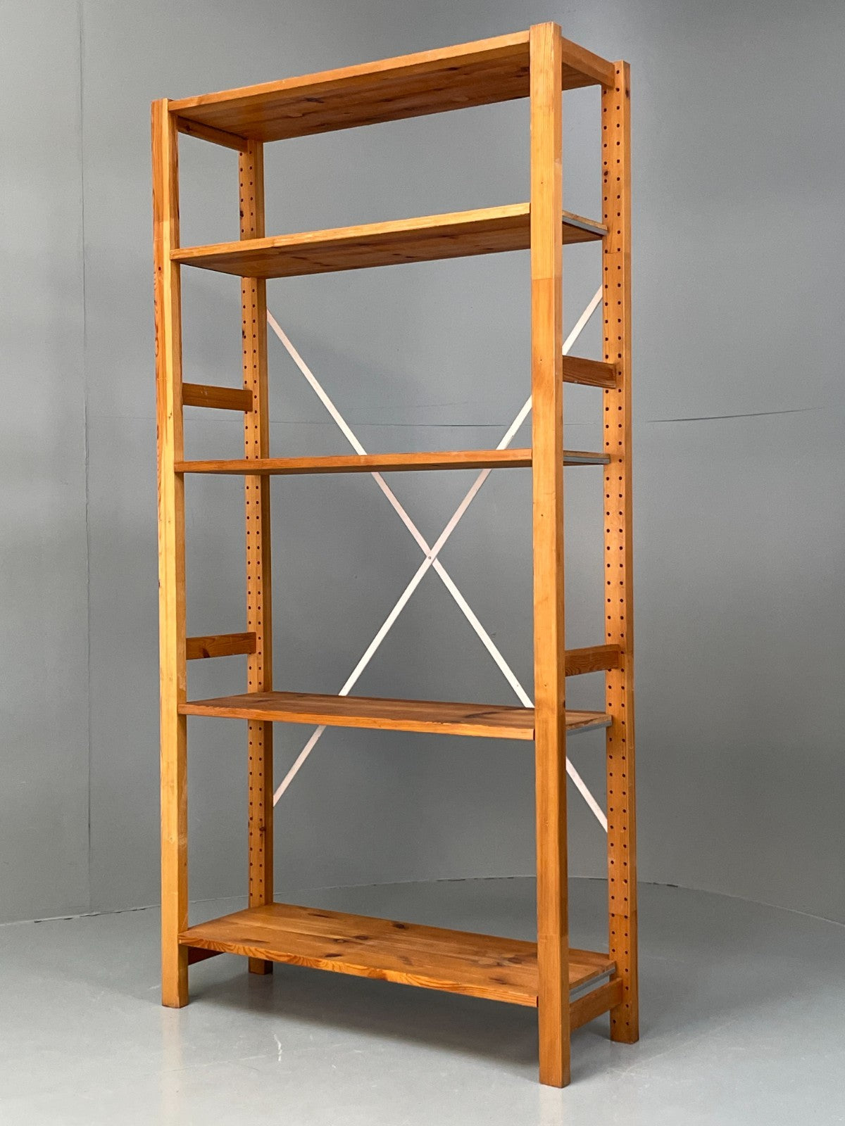 Pine Open Shelving Unit Adjustable Retro Scandi Solid EB11782 MWOO12