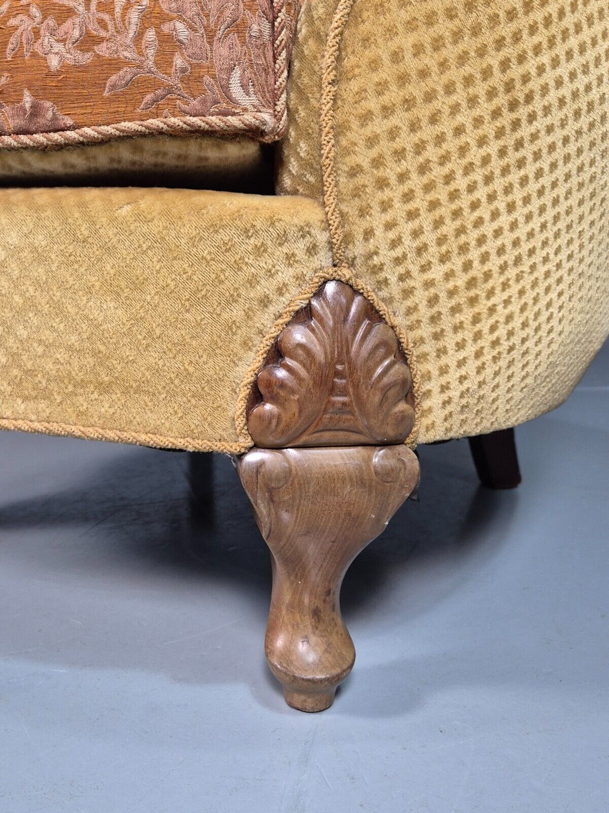 Antique Danish Gold Tub Chair Art Deco Carved Mahogany Feet EB8052 VCLO - UKDK FURNITURE