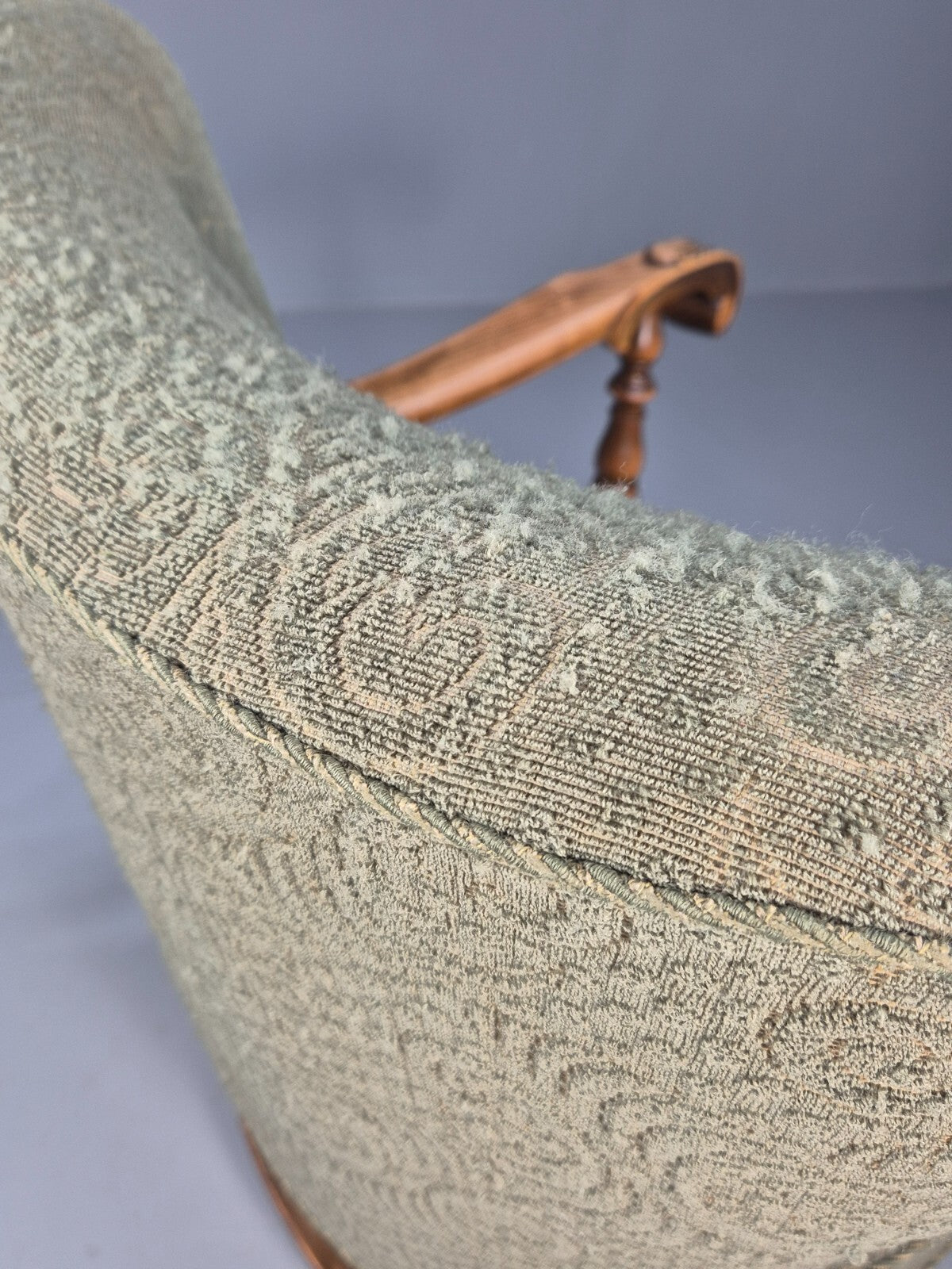 Vintage Danish Lounge Chair Green Moquette Carved Oak Frame 1940s EB8998 VCLO - UKDK FURNITURE