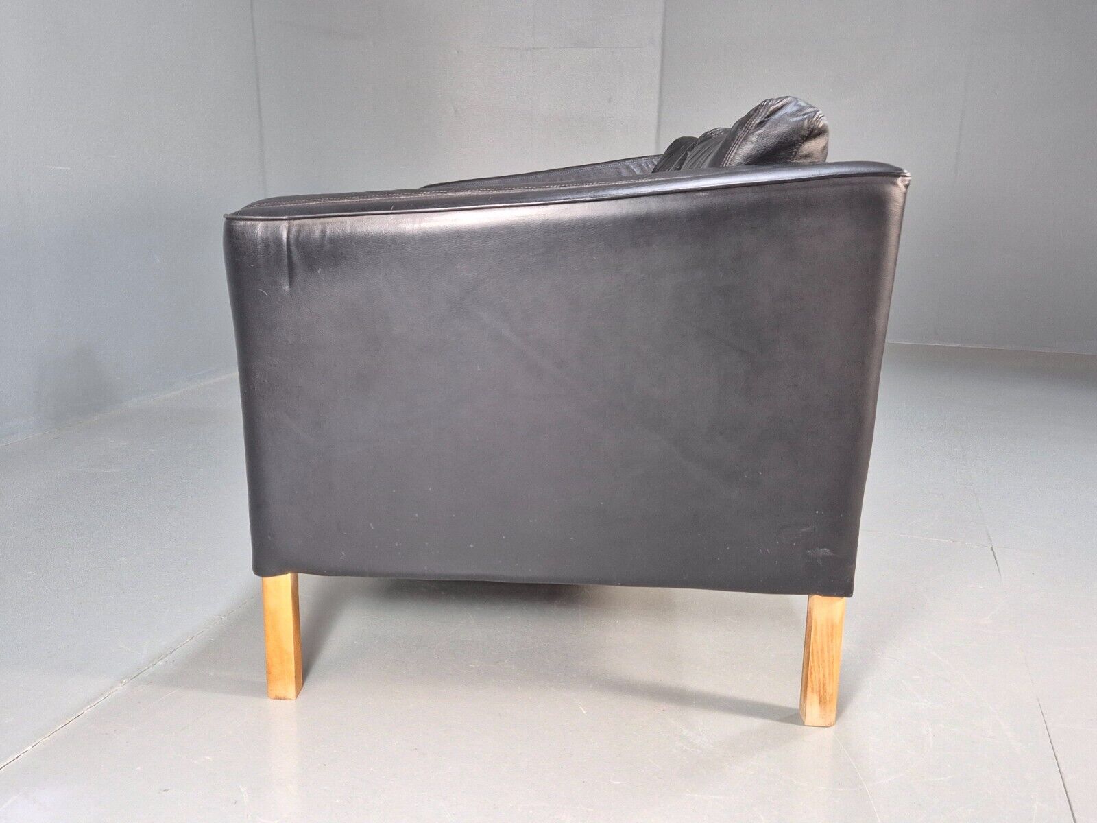 Vintage Danish 2 Seat Sofa Black Leather 1980s Retro MCM EB8697 M2SS - UKDK FURNITURE