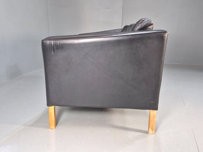 Vintage Danish 2 Seat Sofa Black Leather 1980s Retro MCM EB8697 M2SS - UKDK FURNITURE