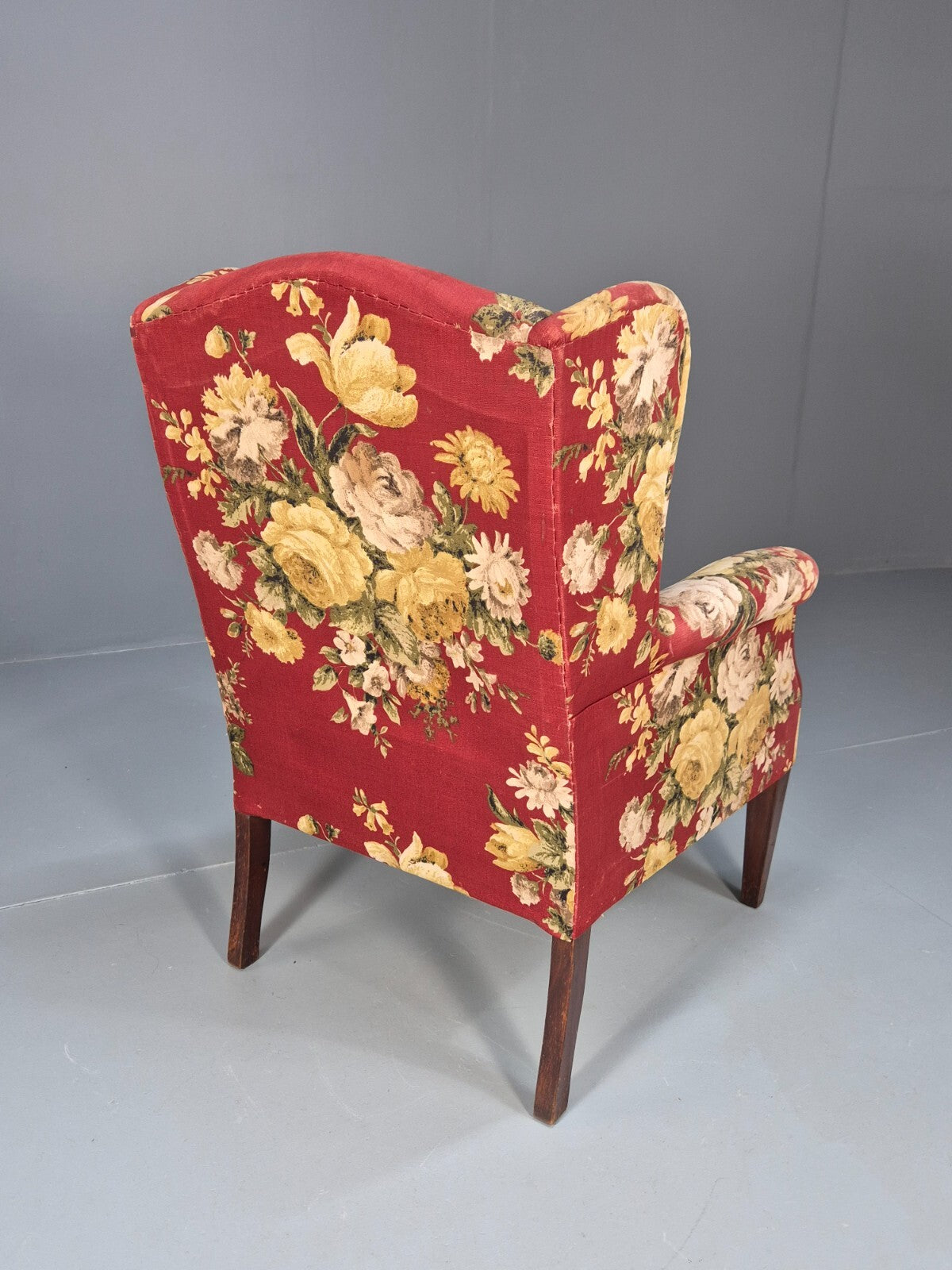 Vintage Danish Lounge Chair Wingback Floral Cotton Print 1950s Retro EB9540 MNOR - UKDK FURNITURE