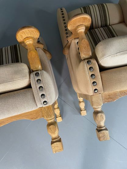 2 Danish Lounge Chairs Oak Frame Cream Wool Kjaernulf Vintage Retro EB6689 MNOR9