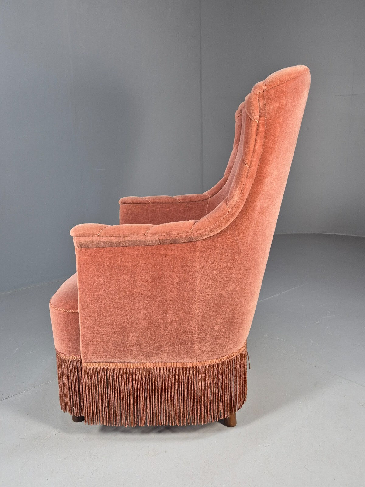 Vintage Pink Aret Deco Danish Tub Chair 1930s Tassels Antique EB9621 VCLO - UKDK FURNITURE
