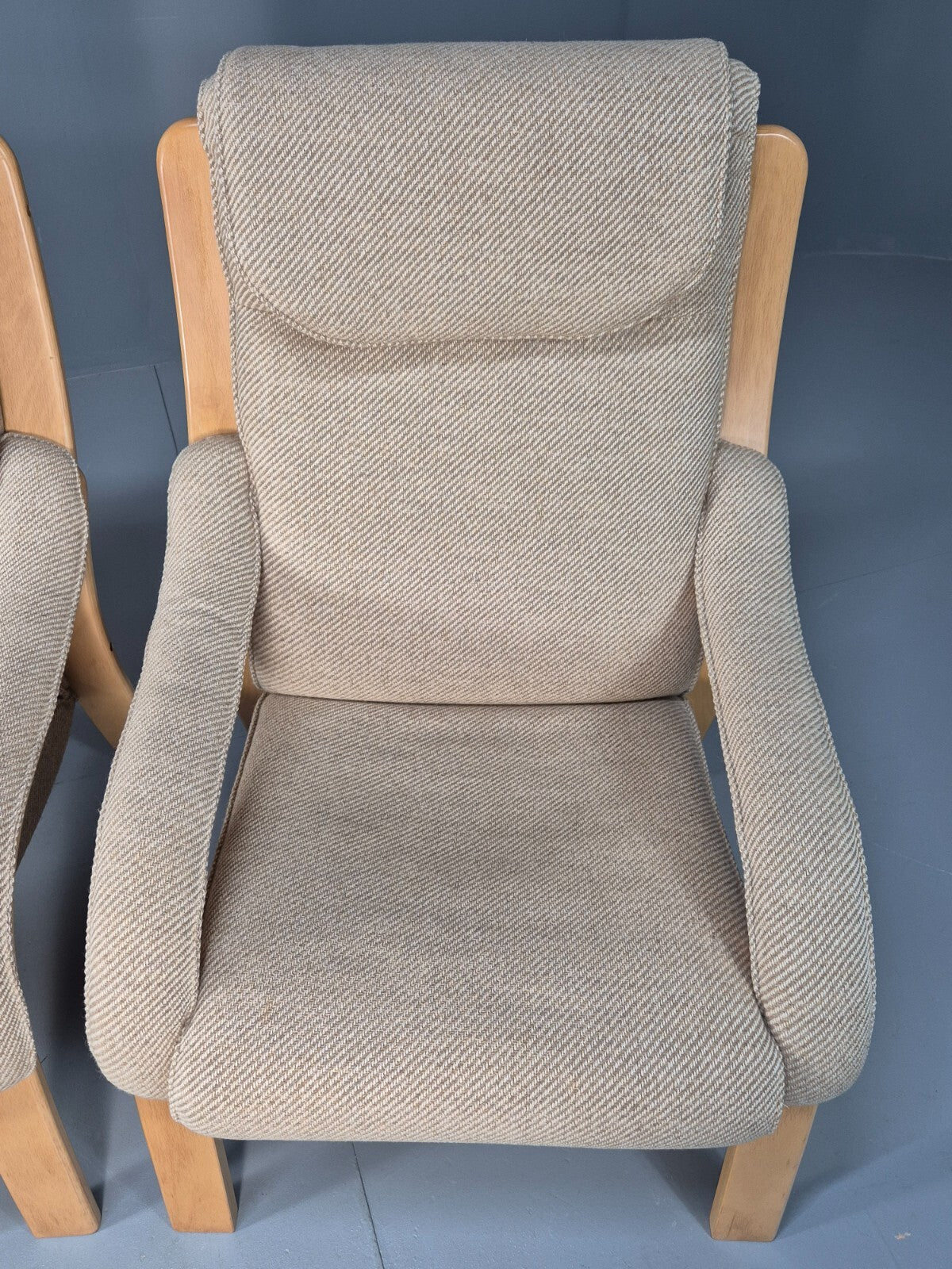 Bentwood Lounge Chairs Pair Oatmeal Fabric Beech Wood Danish Design EB9251 MBEN - UKDK FURNITURE