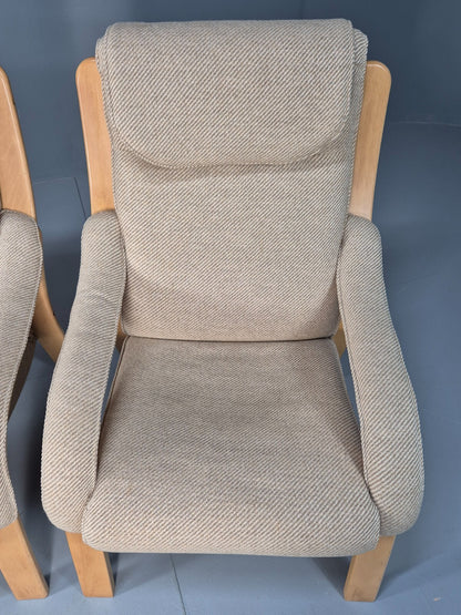 Bentwood Lounge Chairs Pair Oatmeal Fabric Beech Wood Danish Design EB9251 MBEN - UKDK FURNITURE